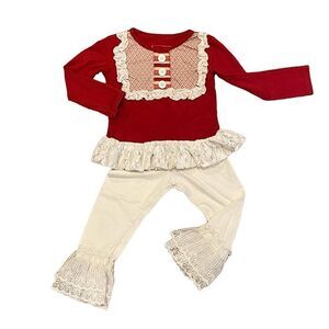 Persnickety Set Red Top Cream Lace Pant Size 2 Years